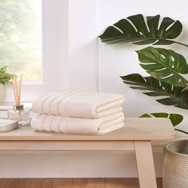 Rapport Home Linear Striped Pure Cotton Towel Set in Beige