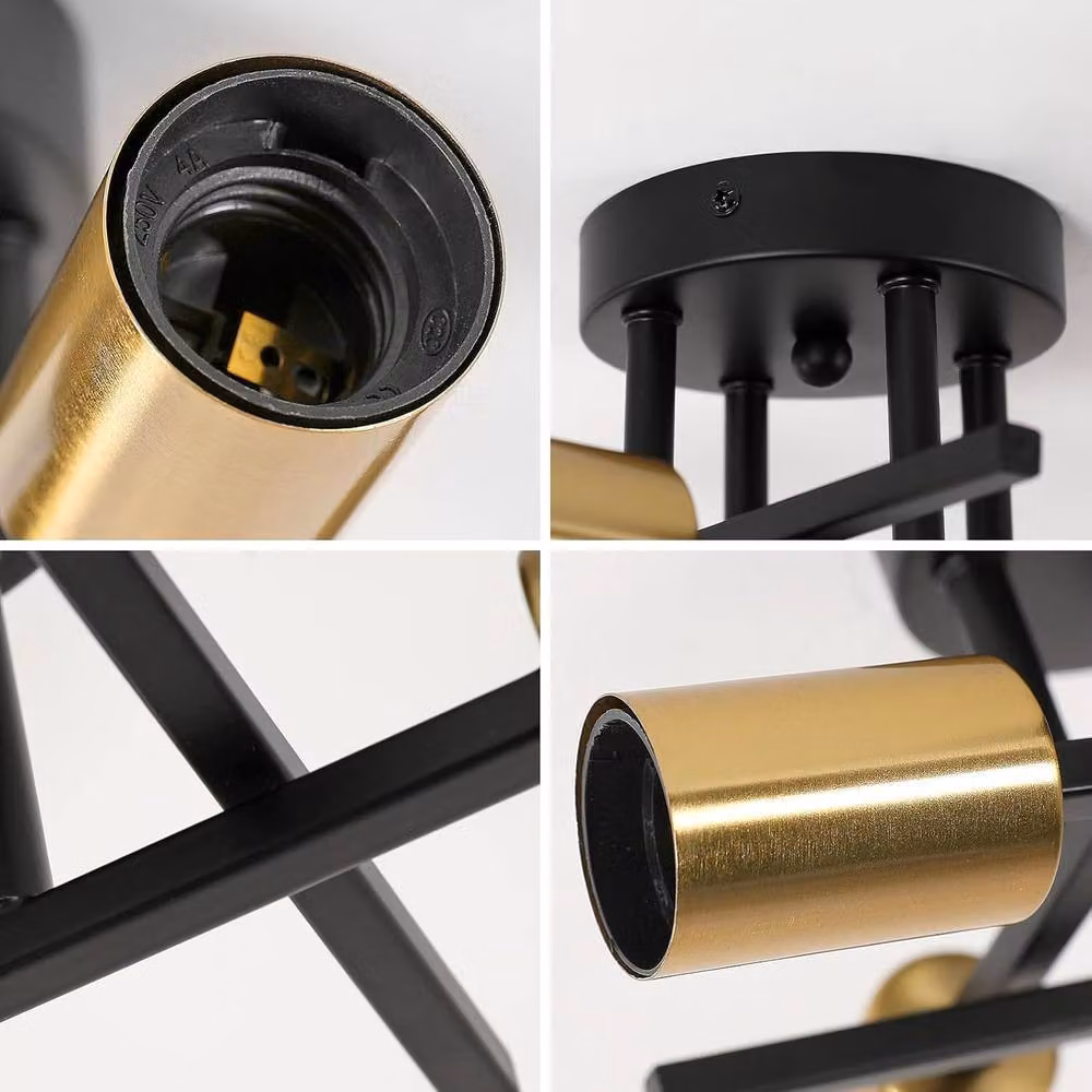COMELY Sputnik Industrial 4-Light Ceiling Chandelier in Black and Gold/Brass with E27 Fitting – 4
