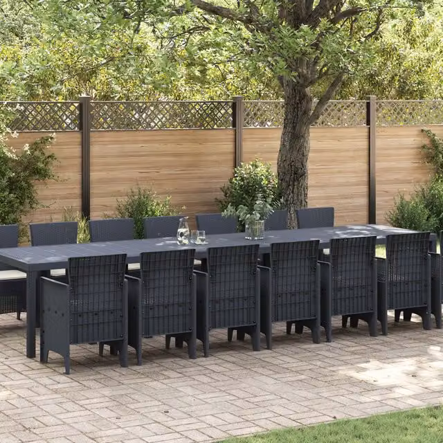 Berkfield Home 15 Piece Anthracite Poly Rattan Garden Dining Set with Cushions