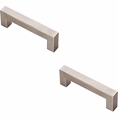 Loops 2 Pack Square Linear Block Bar Pull Handles in Brushed Silver Stainless Steel, W: 110 mm, D: 14 mm, Fixing Centres: 96 mm
