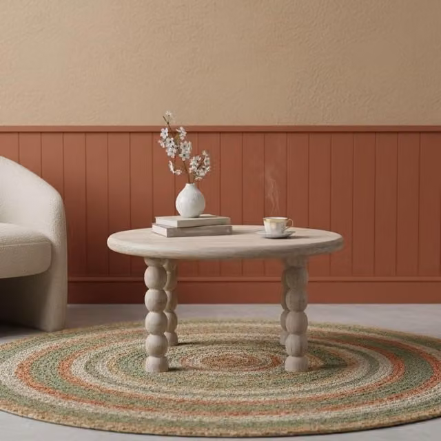 Artisan Furniture Spindle Salted Oak Coffee Table in Brown and Beige Solid Mango Wood