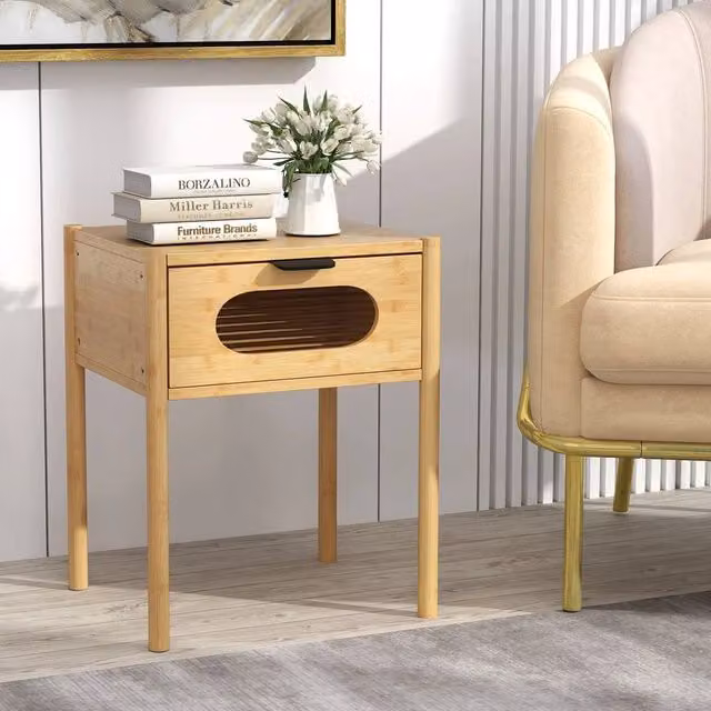 EONLION Bamboo Nightstand Bedside Table in Brown – 1