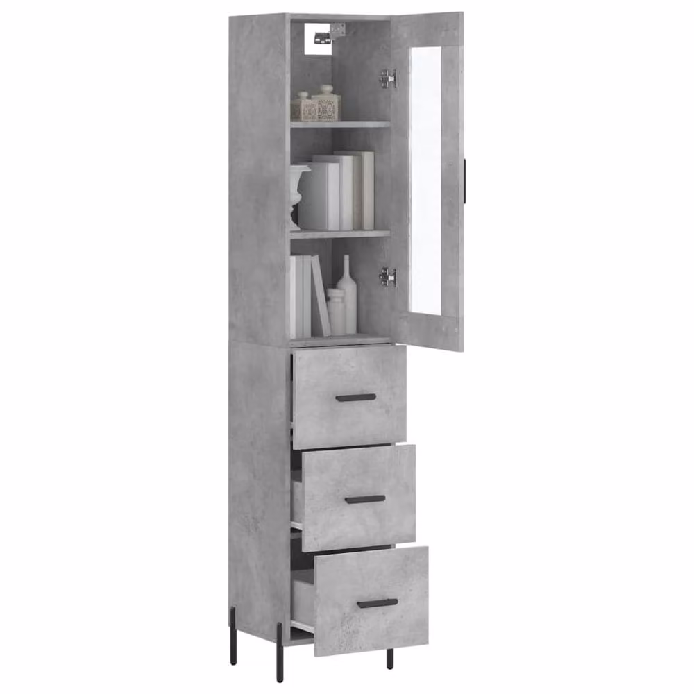 Berkfield Home Highboard in Concrete Grey with Glass Doors, W/D/H: 34.0 x 34.5 x 180 cm – 3
