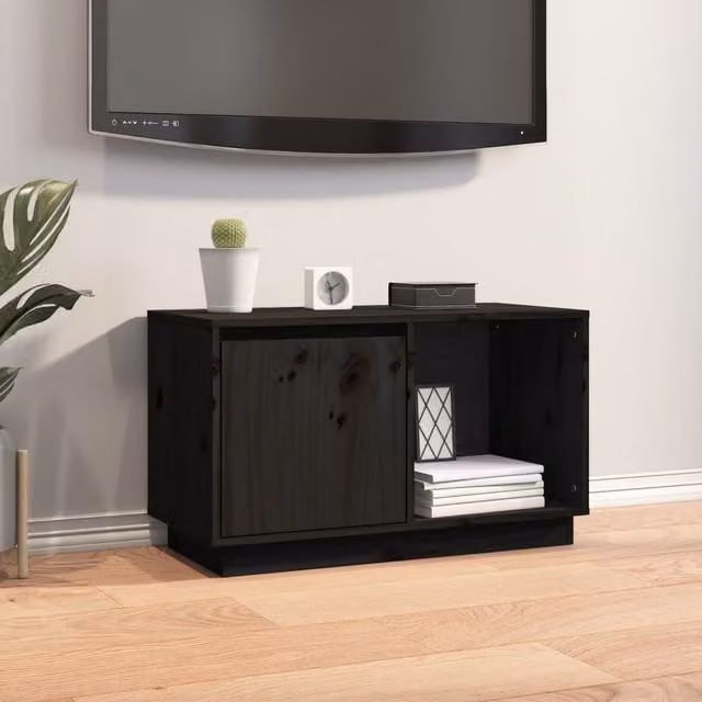Berkfield Home Black Rustic Solid Wood Pine TV Cabinet W/D/H: 74 x 35 x 44 cm – 1