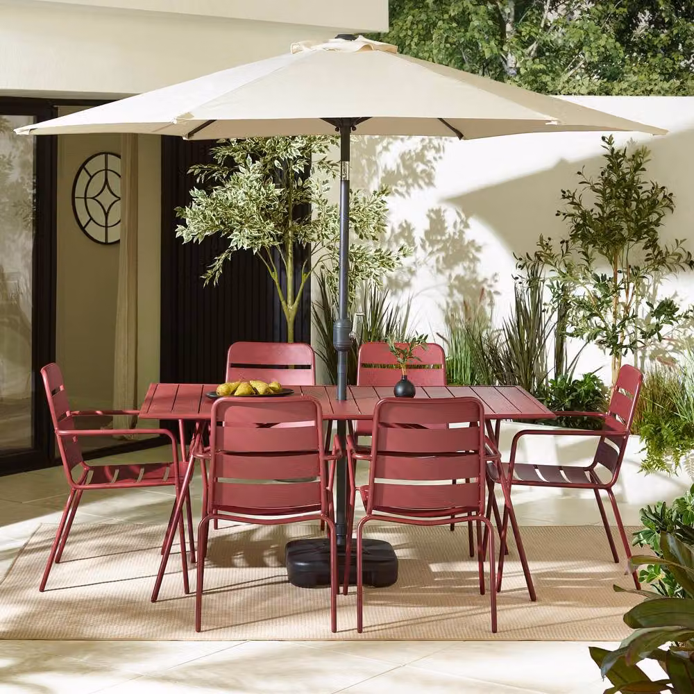 Furniturebox UK Leros 6 Seat Metal Garden Dining Set in Red – 3