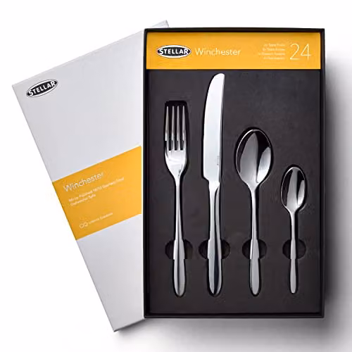 Stellar Winchester 24-Piece Polished Silver Stainless Steel Cutlery Set for 6 People – 4