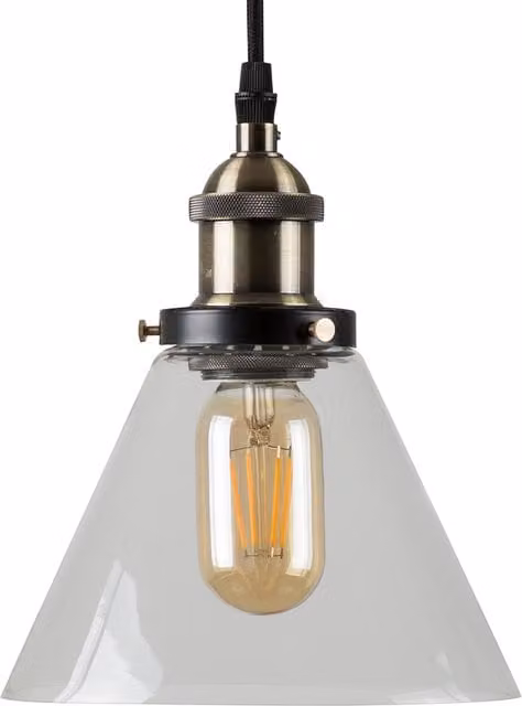 ValueLights Norton Vintage Cone Pendant Ceiling Light in Black and Gold/Brass with Transparent Glass