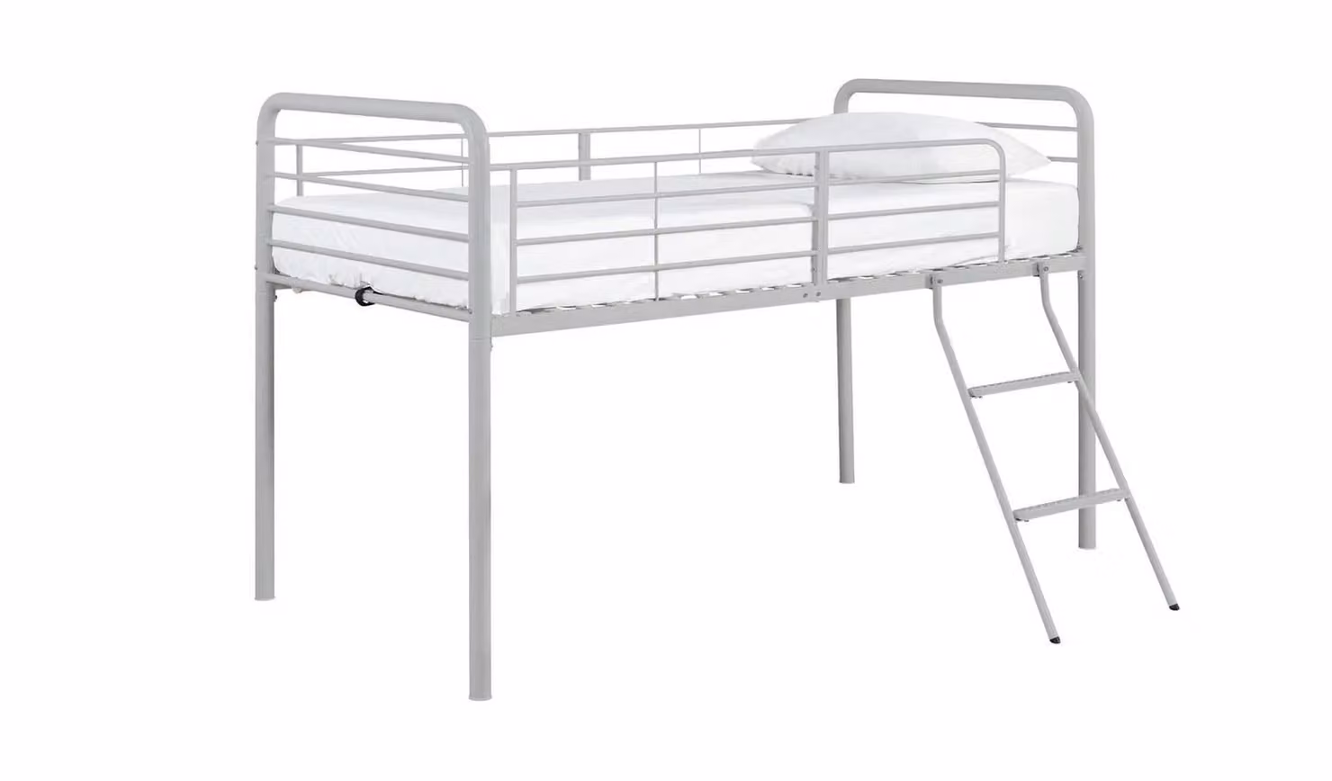 Jo Mid Sleeper Metal Bed Frame in Silver and White for Childrens Bedrooms, W/D/H: 190 x 90 x 115 cm