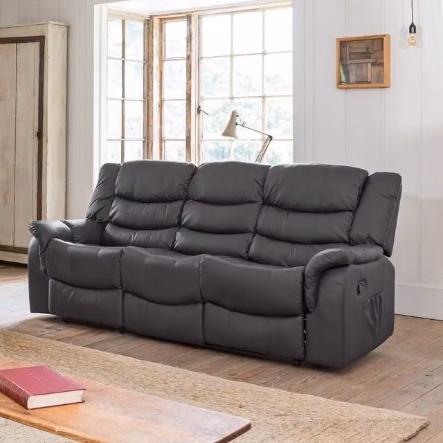 Artemis Home Almeira 3 Seat Manual Recliner Sofa in Grey Synthetic Leather, Width: 205 cm – 1