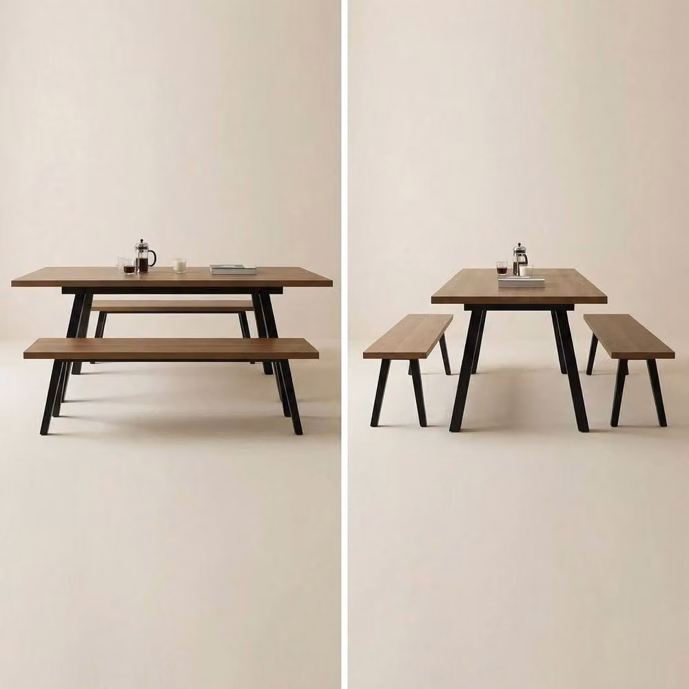 FURNITURE ONE Brown Extendable Rectangular Dining Set with 2 Benches and 3 Piece Kitchen Dining Set – 4