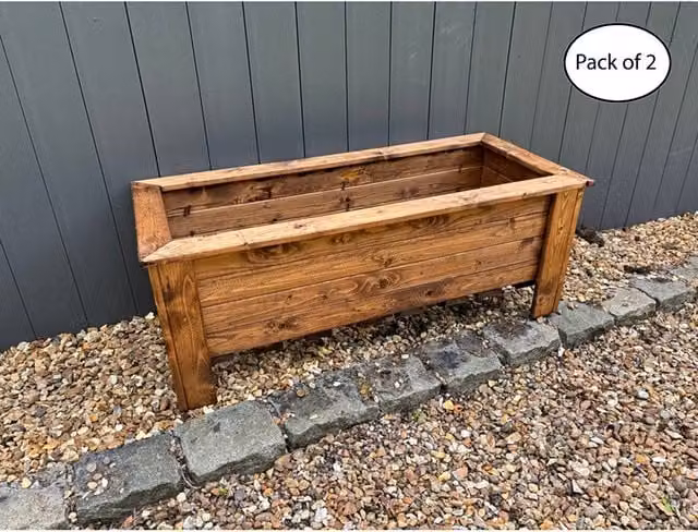 Charles Taylor Extra Large Wooden Trough Planter Multi Pack of 2, Light Brown – 1