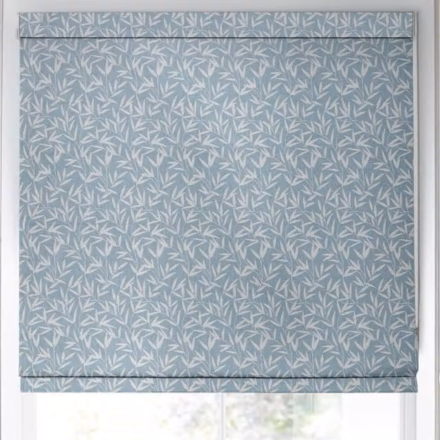 Laura Ashley Willow Leaf Chenille Made to Measure Blackout Roman Blind in Pale Seaspray Blue
