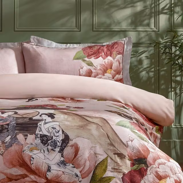 Make It A Home Geisha Reversible Floral Cotton Pillowcase Pair in Pink