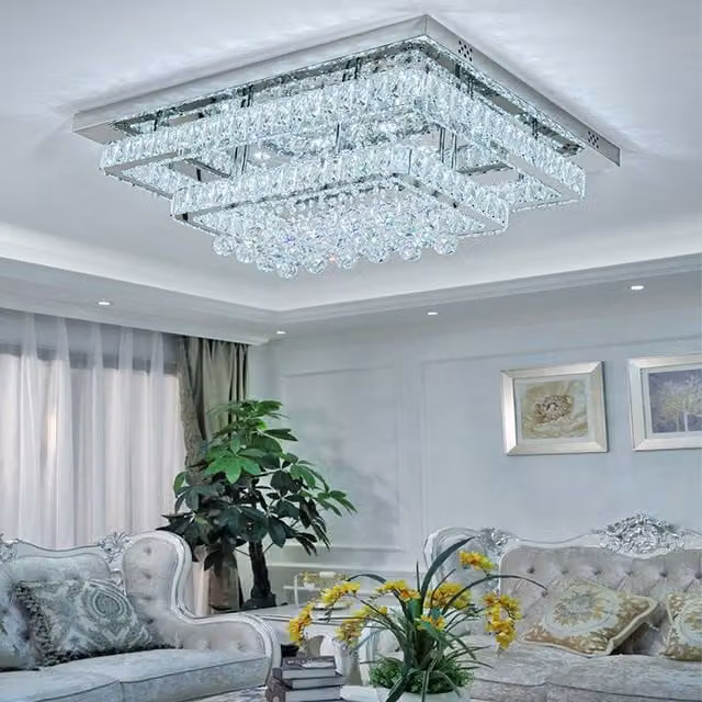 Livingandhome Modern Double Layer Crystal Pendant Light in Silver