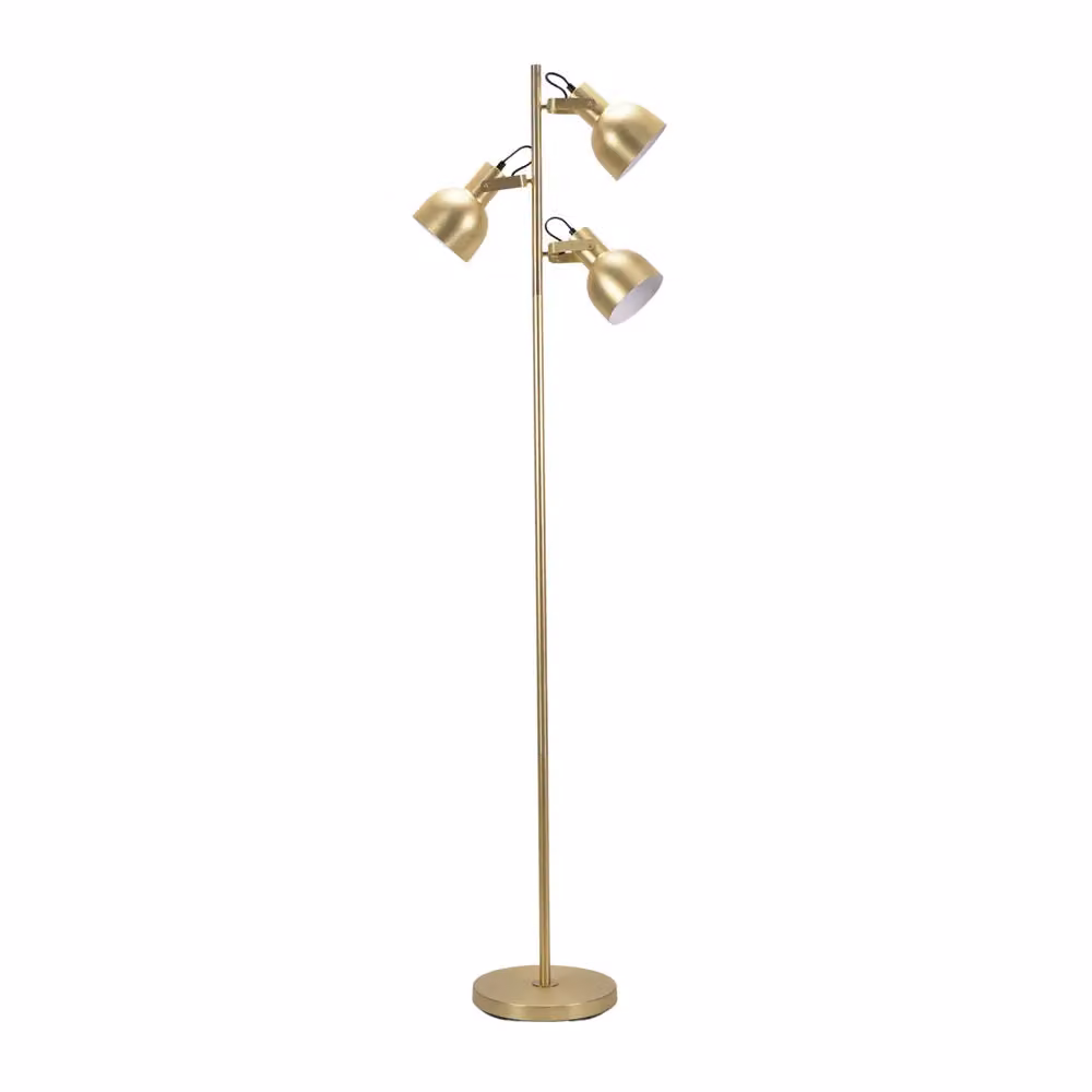 ValueLights Albie 3 Way Adjustable Directional Metal Floor Lamp with LED Bulbs in Gold/Brass – 2