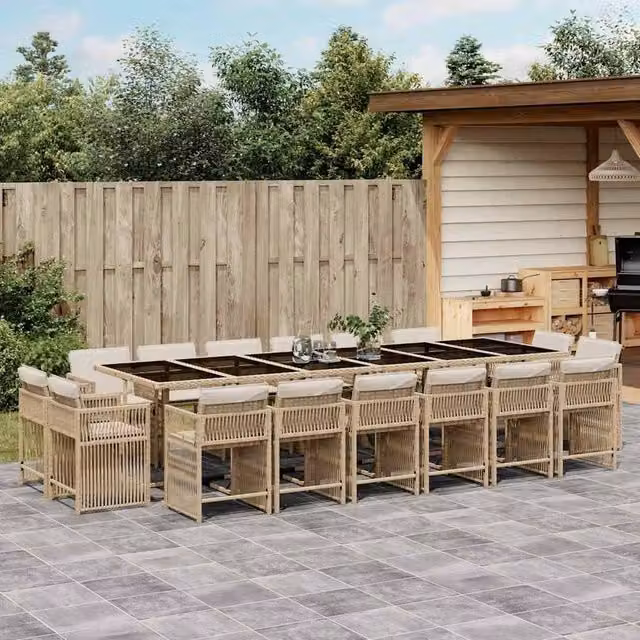 Berkfield Home 17 Piece Garden Dining Set with Beige Poly Rattan Cushions