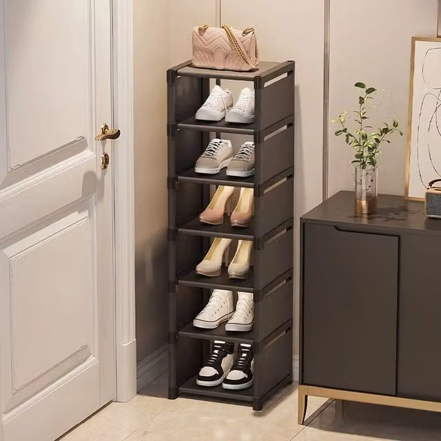 Kelvenix 6-Tier Space Saving Shoe Rack in Black, W/D/H: 27 x 26 x 90 cm