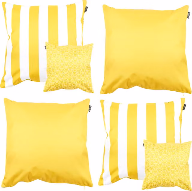 icon Set of 4 Striped Square Scatter Cushions, Yellow, W/D/H: 43 x 43 x 43 cm