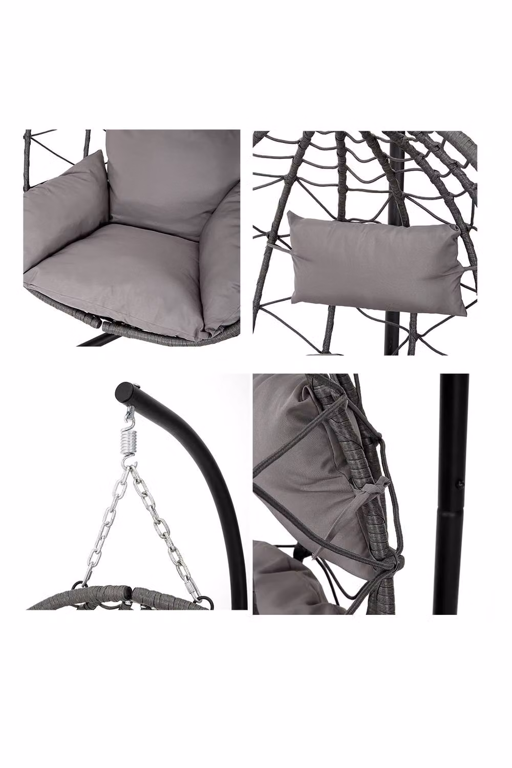 ExtraStar Grey Rattan Outdoor Egg Hanging Chair with Stand and Cushion – 4