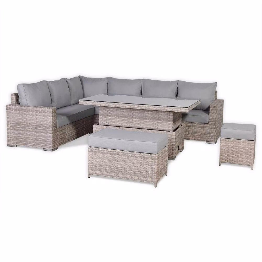 Furnishings For Less UK Rattan Corner Garden Sofa Set with Rising Table in Grey – 2