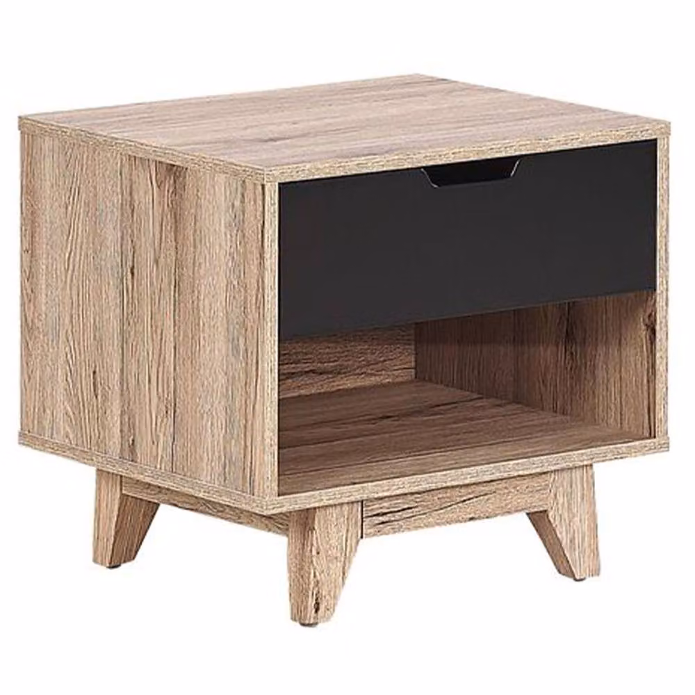 Wyld and Coco Minimalist Scandinavian Bedside Table in Brown with 1 Drawer, W/D/H: 46 x 50 x 46 cm – 2