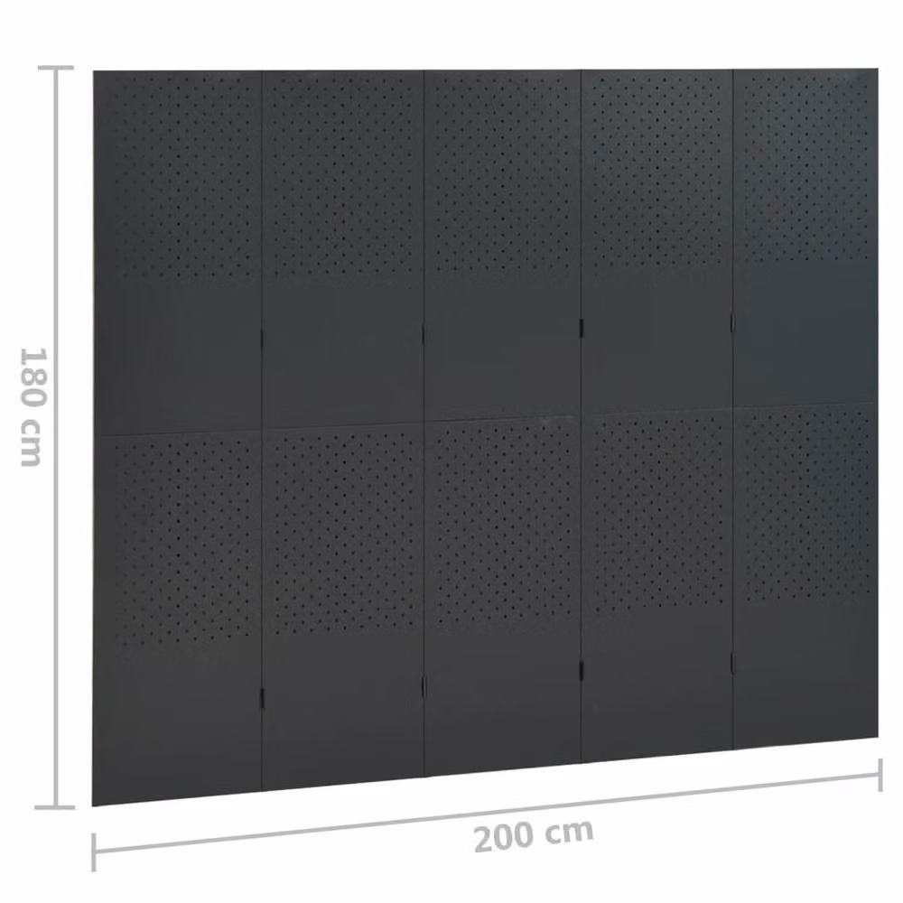 Berkfield Home 5-Panel Metal Room Divider in Anthracite and Black, H 180 cm x W 200 cm – 4