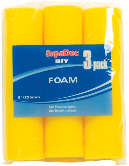 SupaDec Yellow Foam Roller Refills for Water-Based Paint, Pack of 3