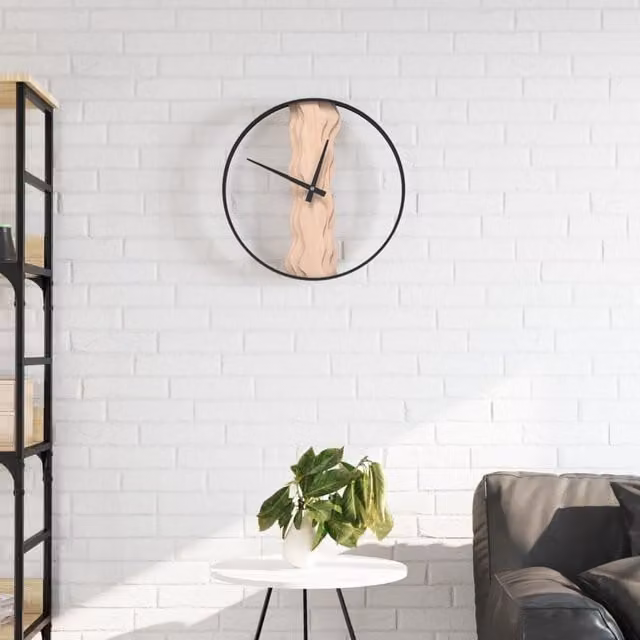 Berkfield Home Brown Rustic Round Wall Clock with Iron and Oak Wood, Diameter: 35 cm