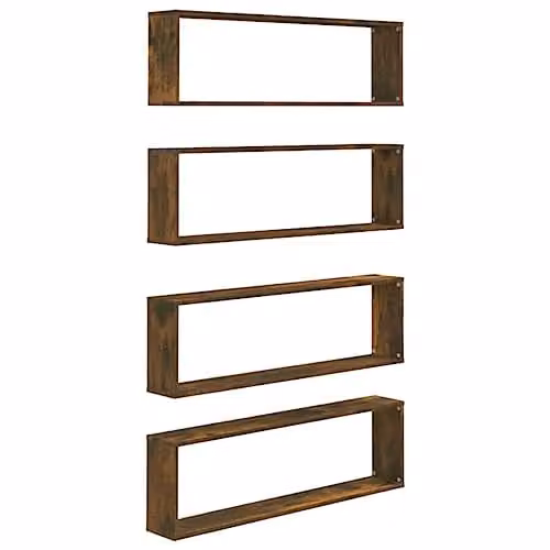vidaXL Set of 4 Modern Wall-Mounted Cube Shelves in Brown Engineered Wood, W/D/H: 100 x 30 x 30 cm – 1