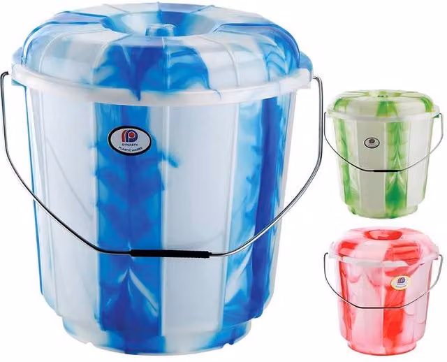 BARGAINS-GALORE Set of 2 Multipurpose Plastic Buckets with Lids and Handles, Multicolour, 7 l