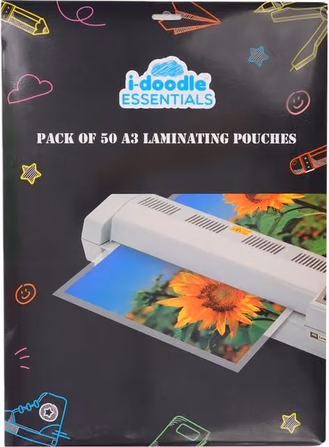 i-doodle essentials Pack of 50 Transparent A3 Laminating Pouches