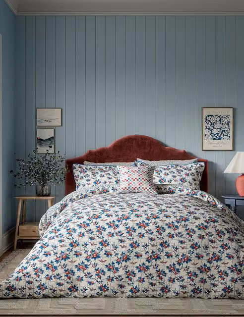 LAND & SHORE Berry Grove Multicolour Checked Pure Cotton Bedding Set with Pillowcase, 200 x 200 cm