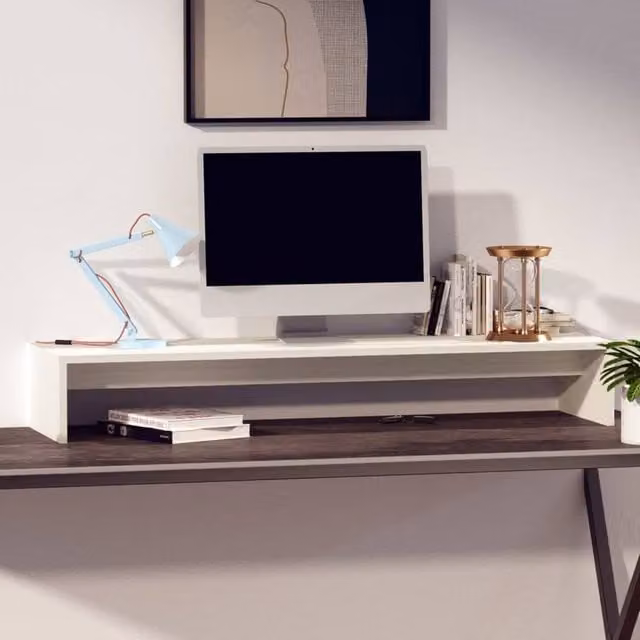 Berkfield Home Monitor Stand in White Solid Pine Wood, W/D/H: 100 x 27 x 15 cm – 1