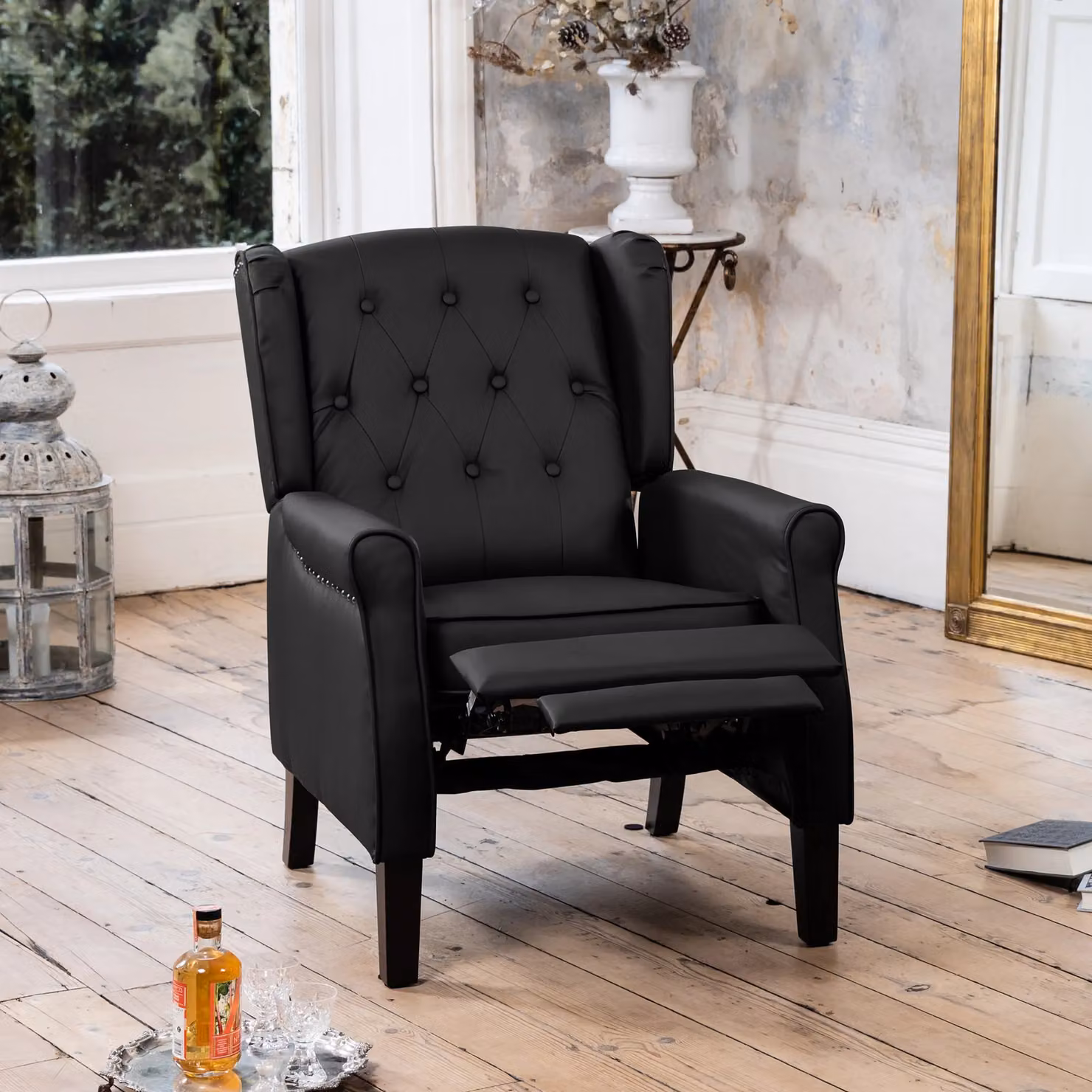 Artemis Home Galena Classic Recliner Armchair in Black Synthetic Leather with Solid Wood Frame – 2