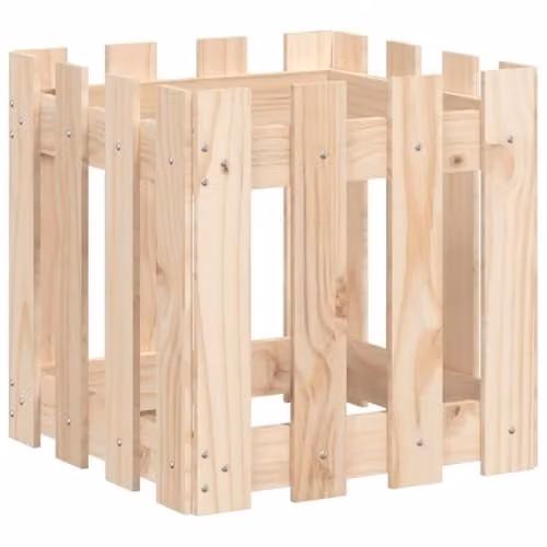 vidaXL Garden Planter with Fence Design in Brown and Beige Solid Wood, W/D/H: 40 x 40 x 40 cm