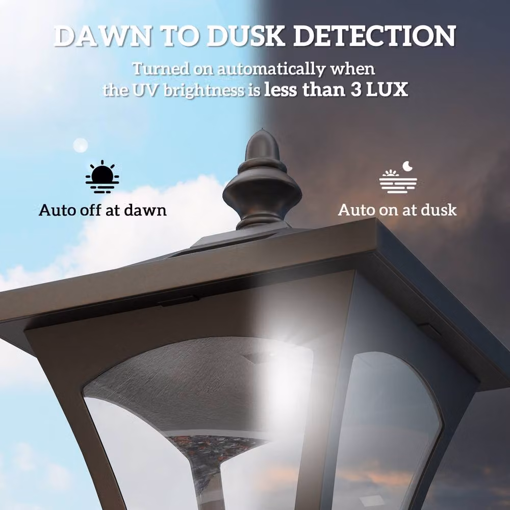 Outsunny Solar LED Garden Post Lamp with Base in Black – 6