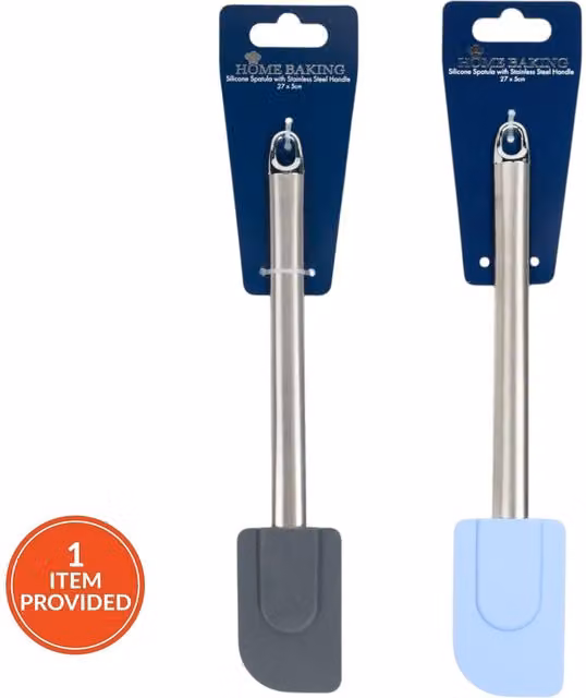 Non-scratch Silicone Spatula with Stainless Steel Handle in Blue and Grey