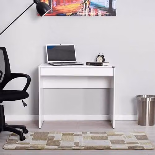 FWStyle White Compact Writing Desk with Drawer for Home Office and Bedroom, W: 90 cm, H: 75 cm, D: 55 cm – 2