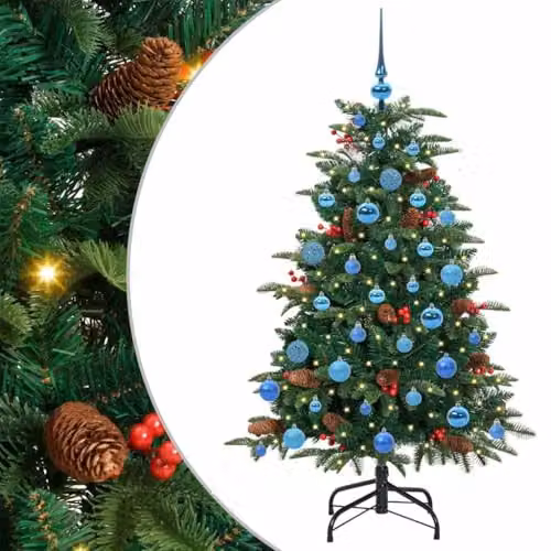 vidaXL Artificial Christmas Tree with 150 LEDs and Stand, Green, Height: 150 cm