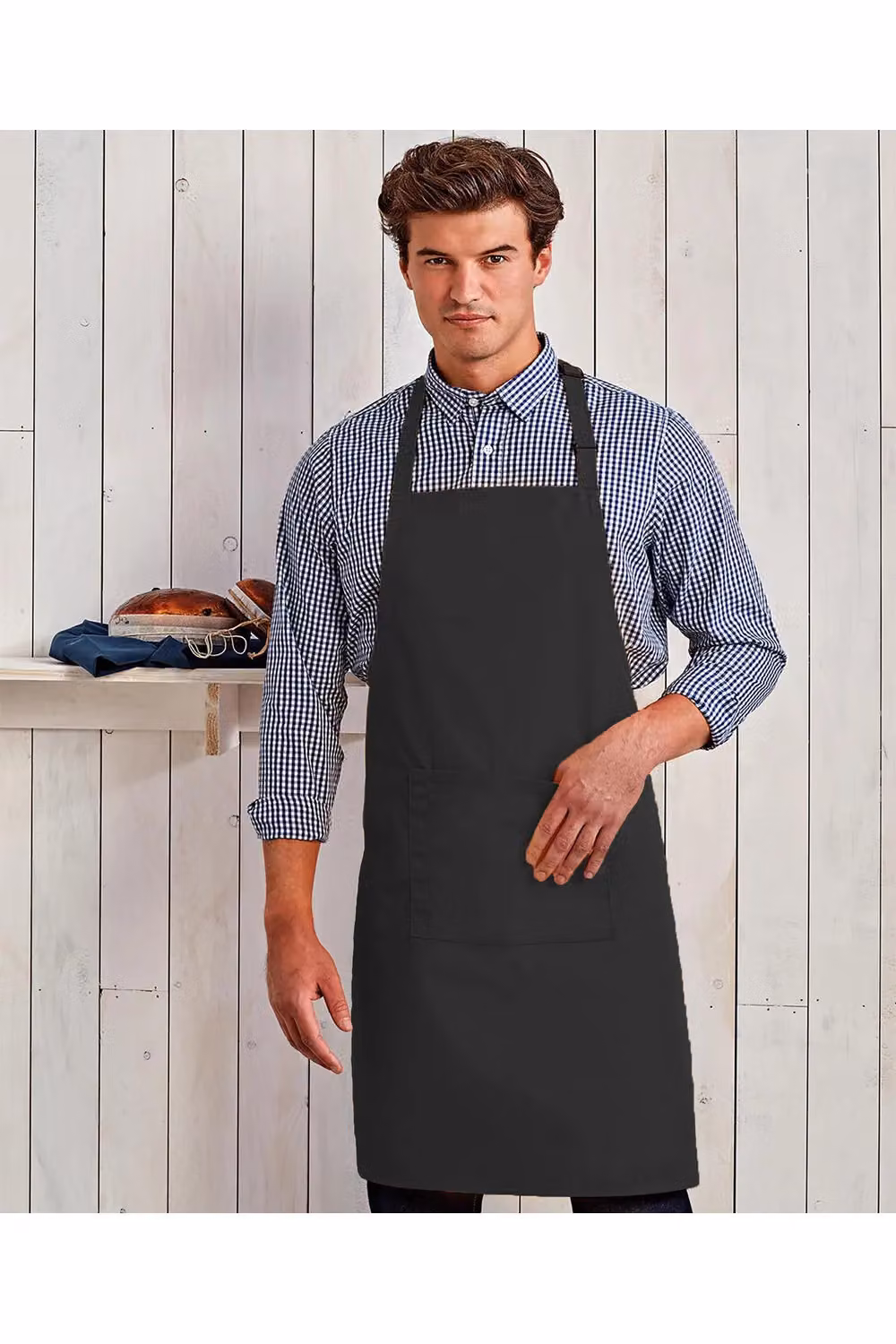 Premier Women's Bip Apron with Pocket in Black Poly-Cotton Workwear – 2