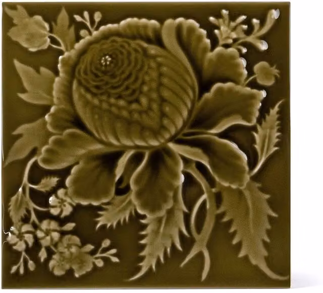 House of Hackney Artemis Rose Relief Sample Tile in Moss Green Floral Structured Decor Insert