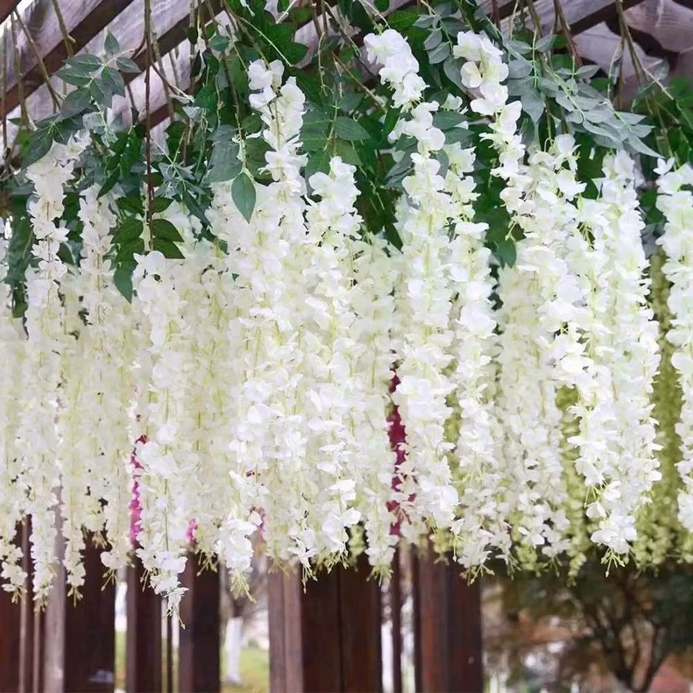 FLAVORA Pack of 12 White Artificial Wisteria Hanging Silk Vines – 2