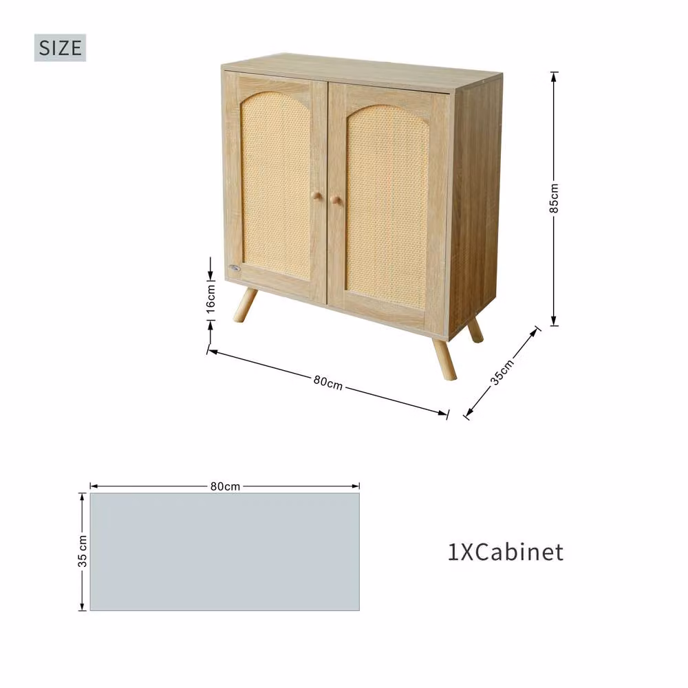 Abrihome Rattan Sideboard Cabinet with 2 Doors and Adjustable Shelf in Beige and Sand – 3