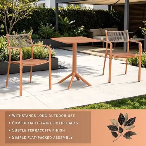 Core Products 3-Piece Bistro Garden Set with Two Rope-Back Armchairs and Square Plastic Table – 2