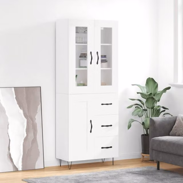 Berkfield Home Modern White Highboard W/D/H: 69.5 x 34 x 180 cm