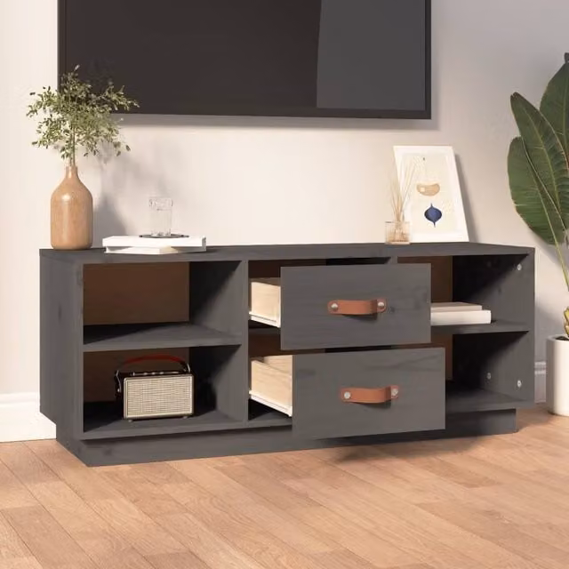 Berkfield Home Grey Solid Wood Pine TV Cabinet W/D/H: 100 x 34 x 40 cm