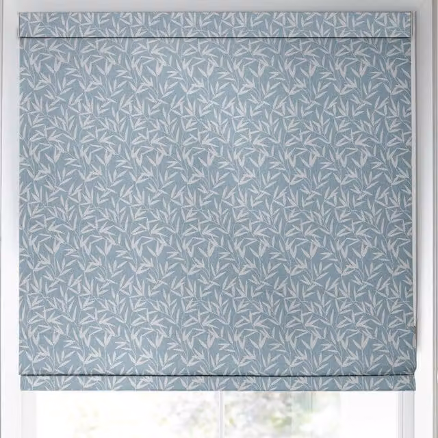 Laura Ashley Willow Leaf Chenille Made to Measure Blackout Roman Blind in Pale Seaspray Blue