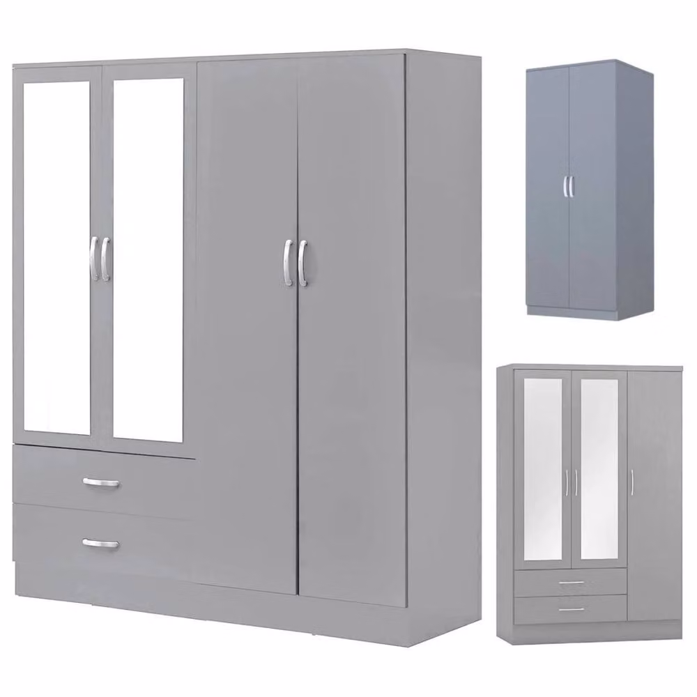 FORGEVIO 3 Door High Gloss Mirror Wardrobe in Grey – 2
