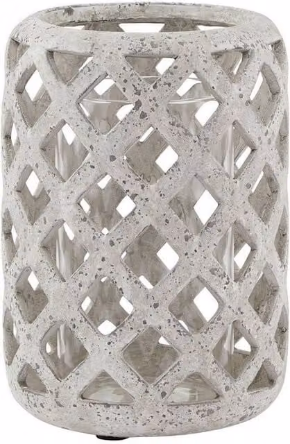Lemon Pavilion Furniture and Decor Stone Effect Ceramic Hurricane Lantern, Grey, W: 16 cm, D: 16 cm, H: 23 cm