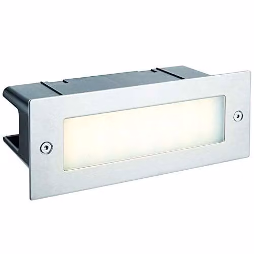 Loops IP44 LED Full Brick Recessed Accent Light in Silver Stainless Steel and Transparent Glass, 3.5W Cool White, W/D/H: 225 x 85 x 85 mm